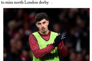 刚复出又伤了！DO：哈弗茨遭遇肌肉伤病，预计将缺席北伦敦德比_高清直播