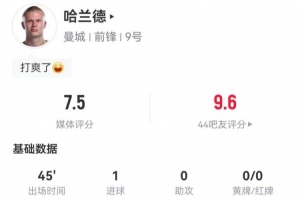 打卡下班！哈兰德半场被换下：2射1正进1球 9次触球、6次传球_高清直播